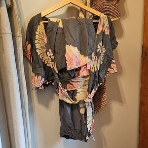 Bohemian Floral Wide Leg Pants And Cardigan